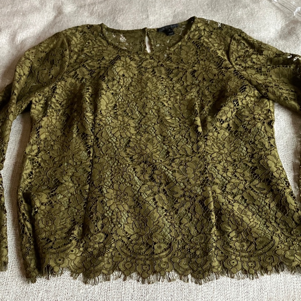 J. Crew Olive Lace Long-Sleeve Blouse